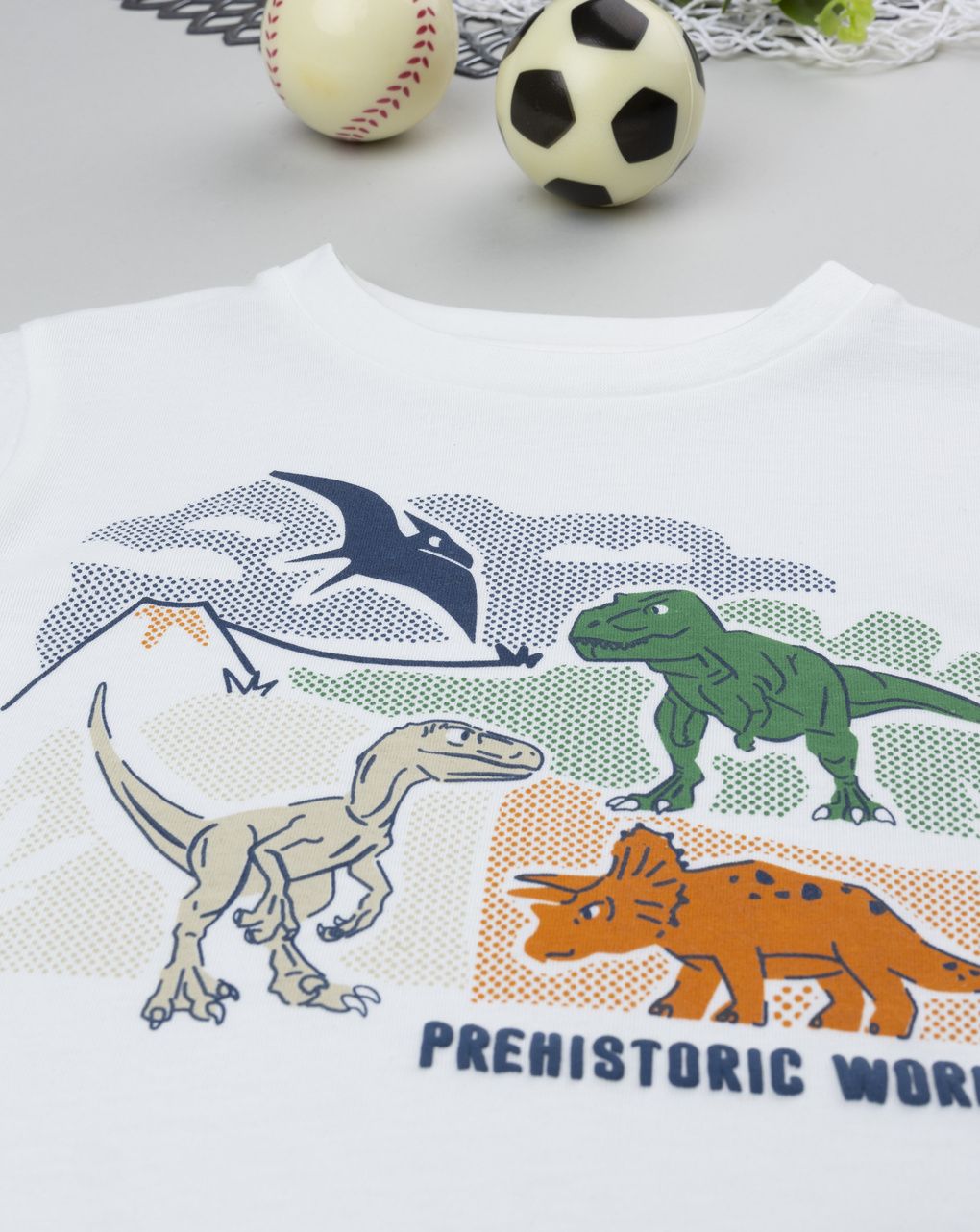 T-shirt bambino bianca stampa dinosauri