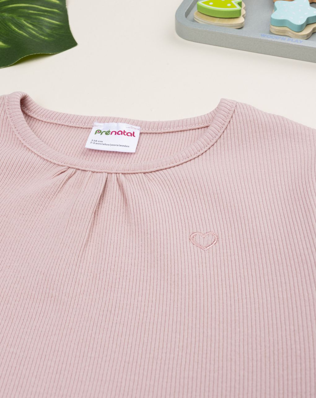 T-shirt bambina rosa costine