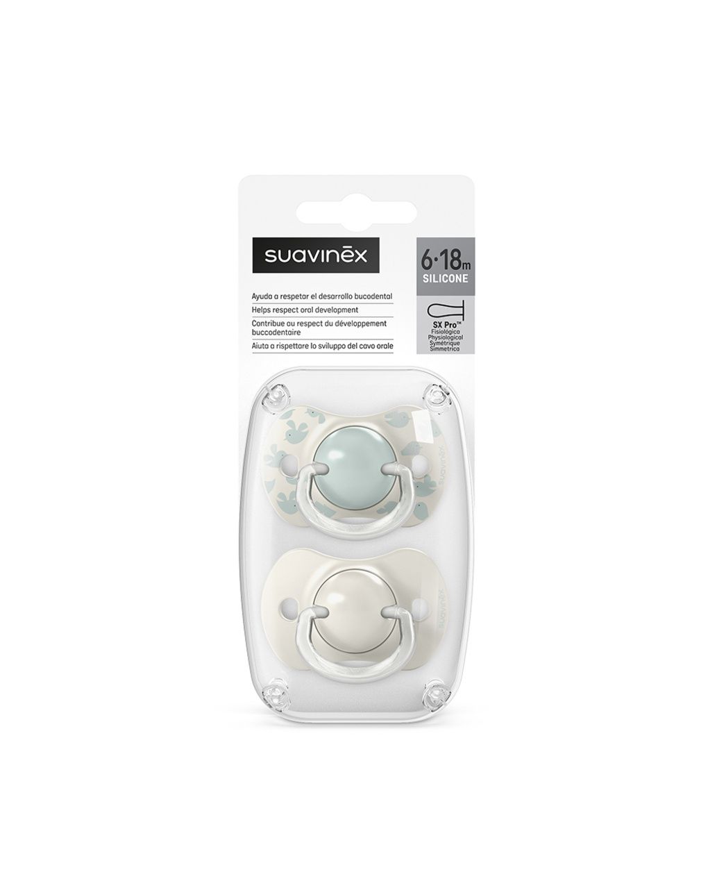 Succhietto birdies sxpro 6-18 mesi 2 pezzi verde - suavinex