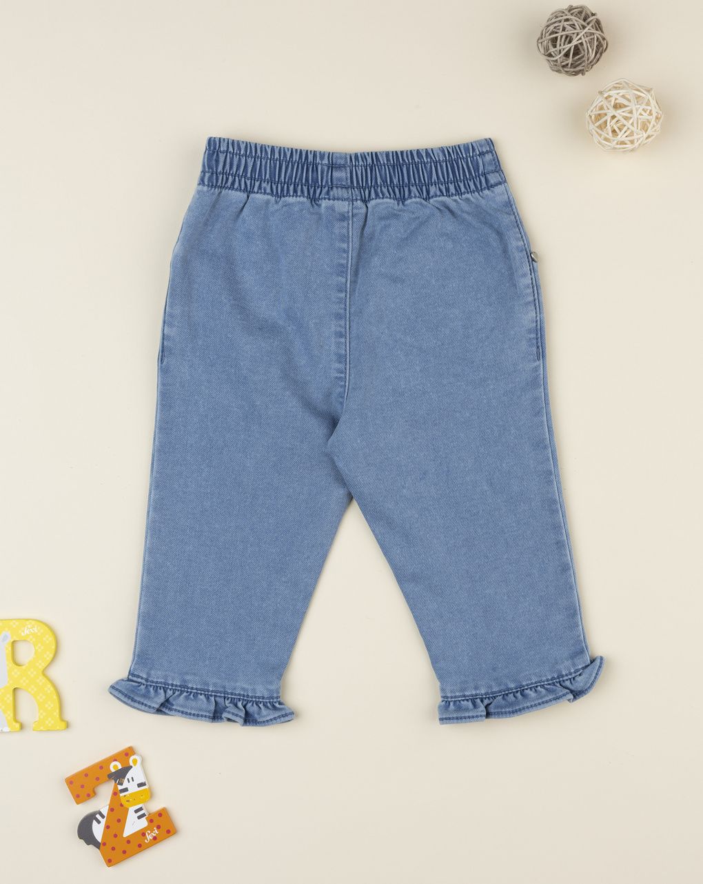 Pantalone denim bimba rouches