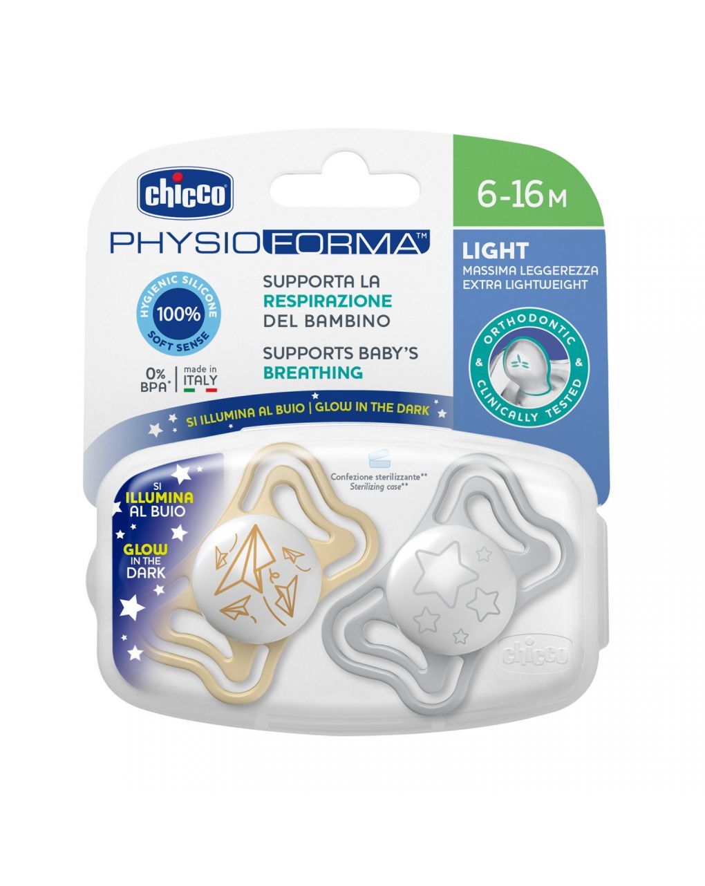 Succhietto physio light lumi sil 6-16m 2 pezzi - chicco