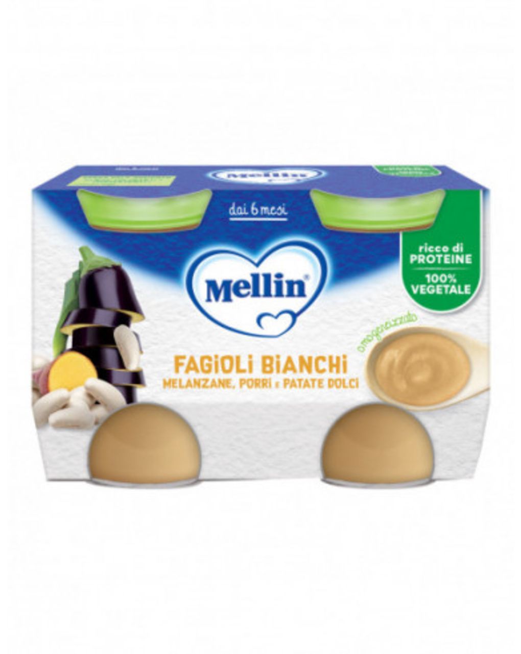 Omogeneizzato fagioli bianchi e melanzane 2 pezzi da130 g - mellin