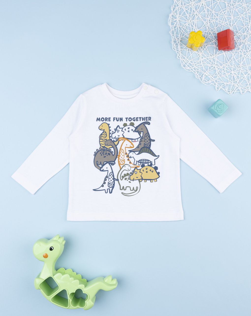 T-shirt bimbo bianca stampata dinosauri