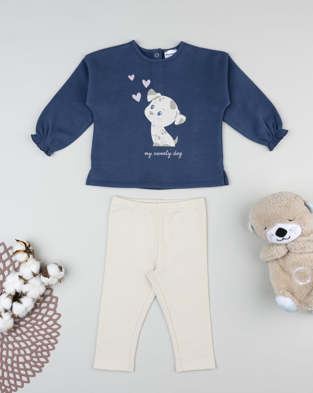 Completo jogging bimba blu/beige cagnolino