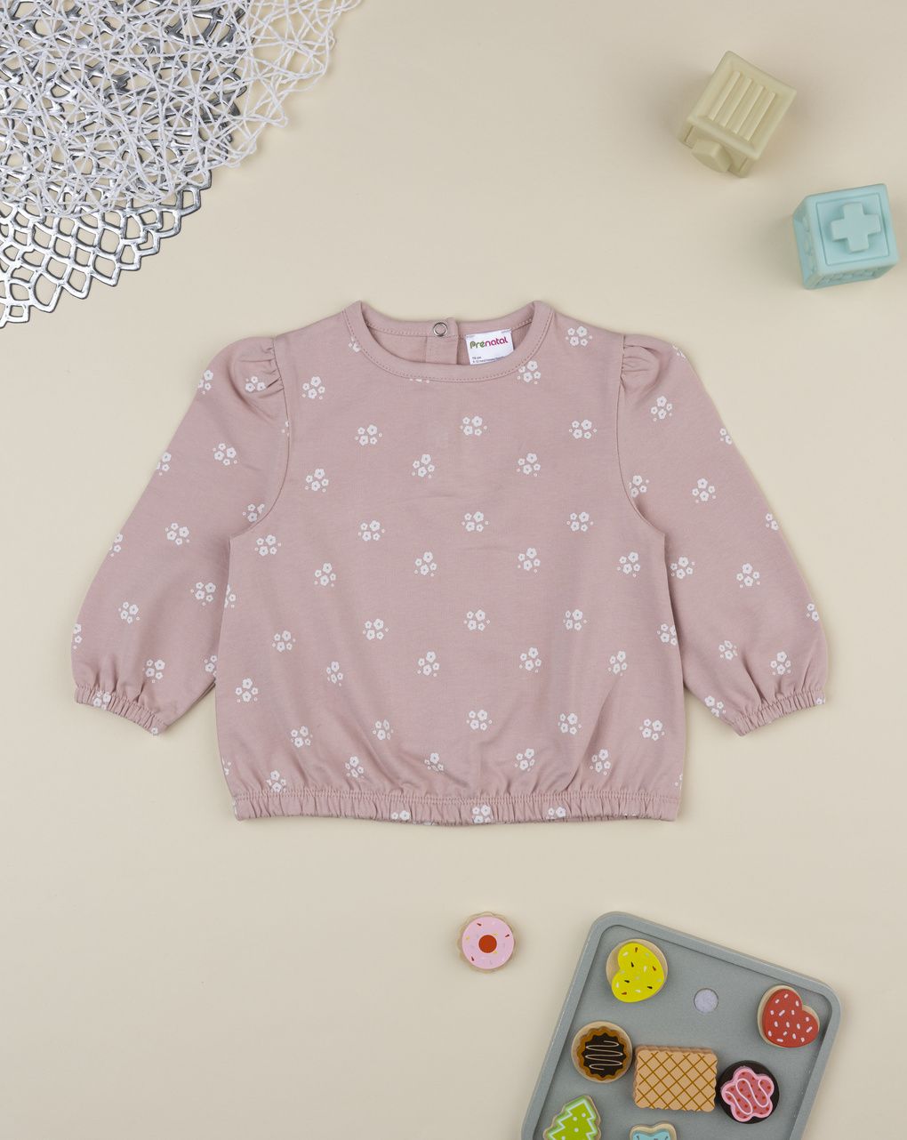 Felpa bimba rosa stampa fiori bianchi