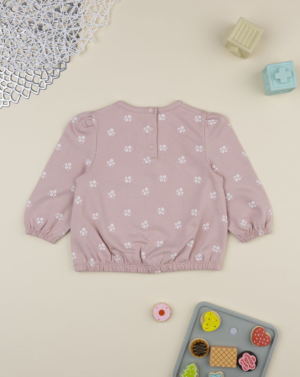 Felpa bimba rosa stampa fiori bianchi