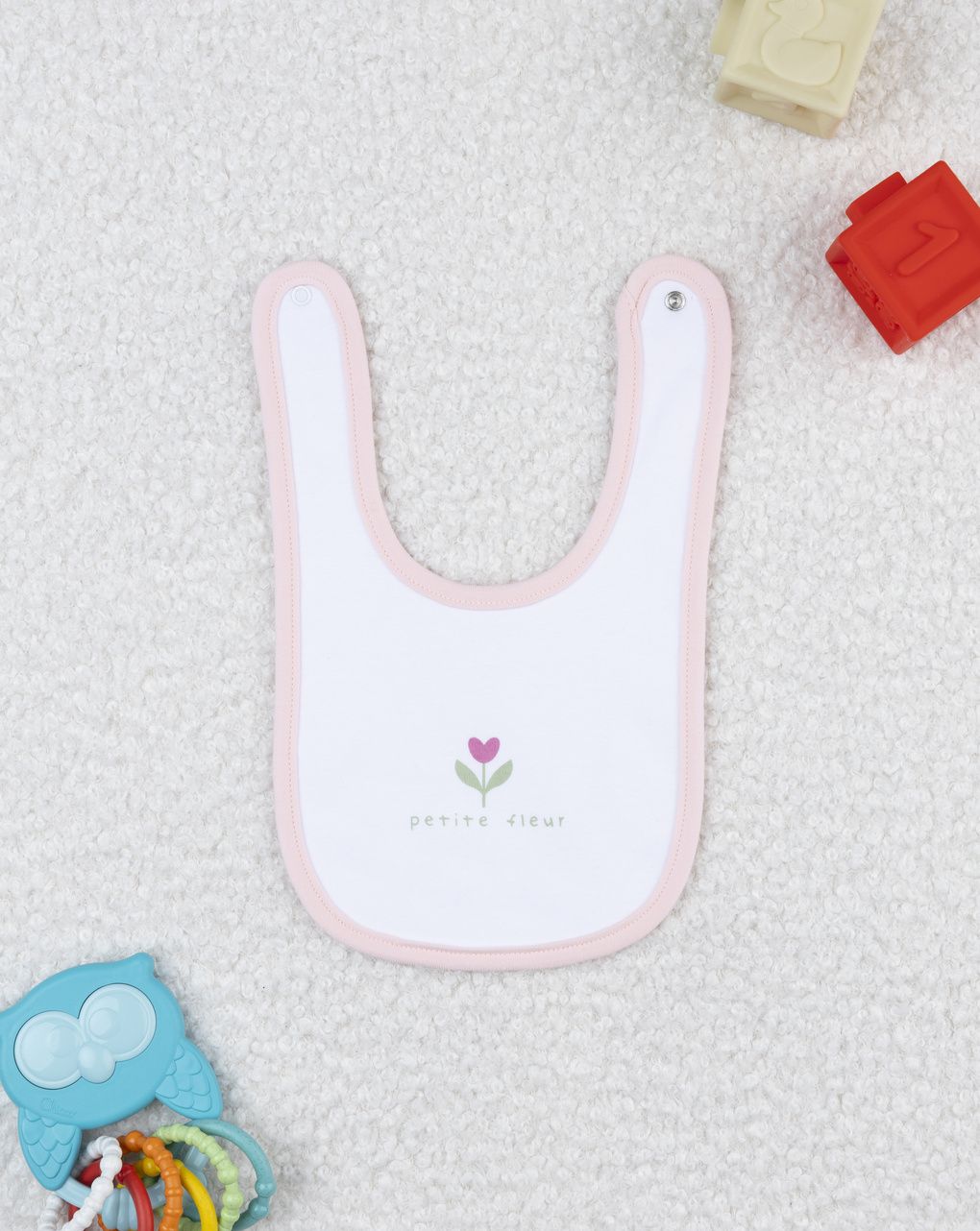 Bavaglino bimba bianco/rosa fiorellino