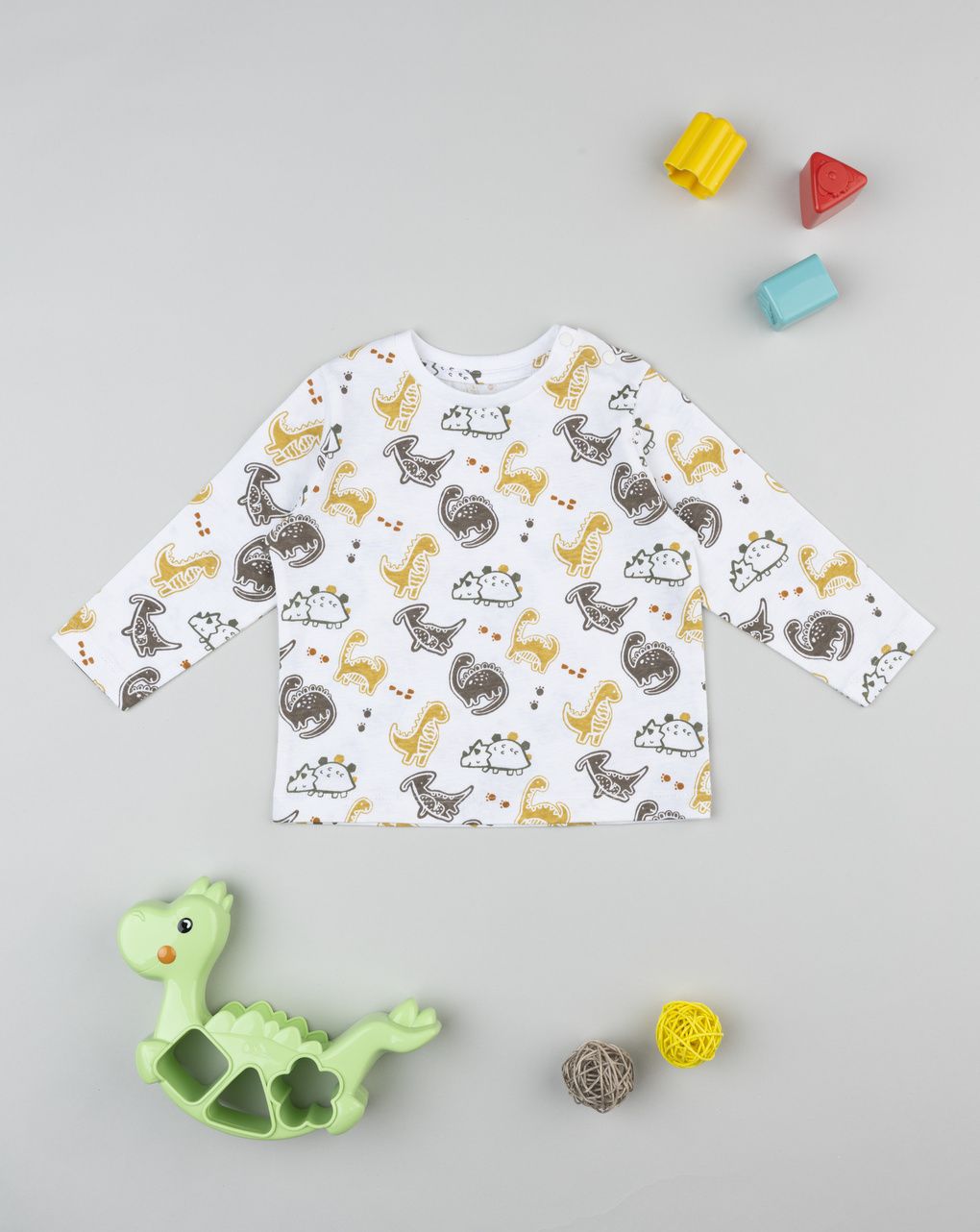 T-shirt bianca bimbo allover dino