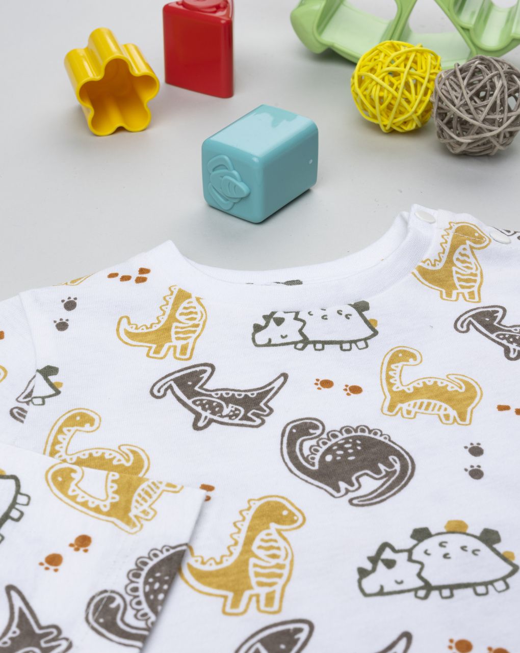 T-shirt bianca bimbo allover dino