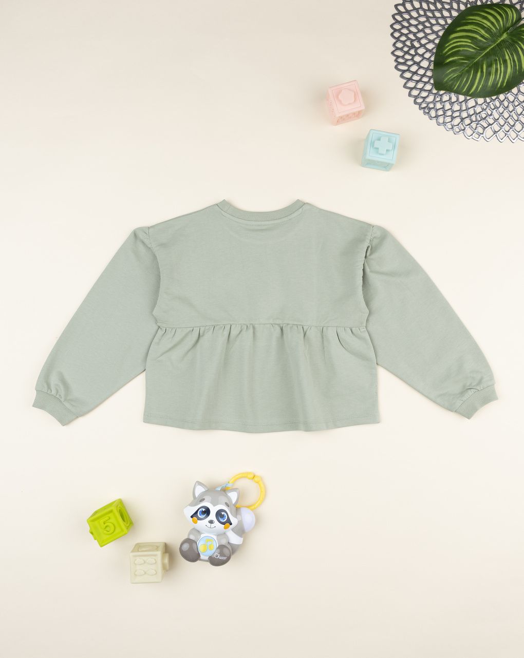 Felpa bimba verde stampa margherite