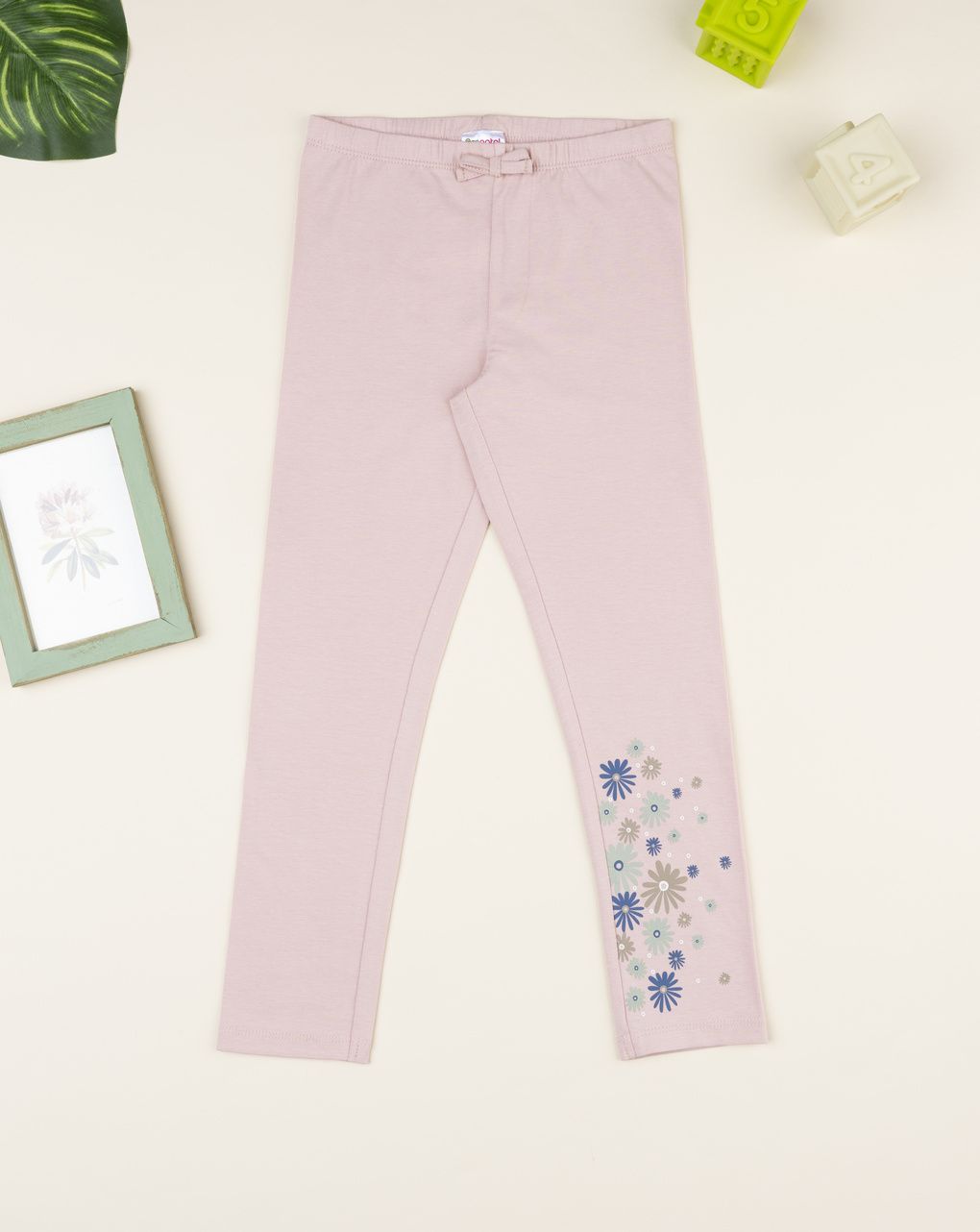 Legging bimba rosa con stampa fiori