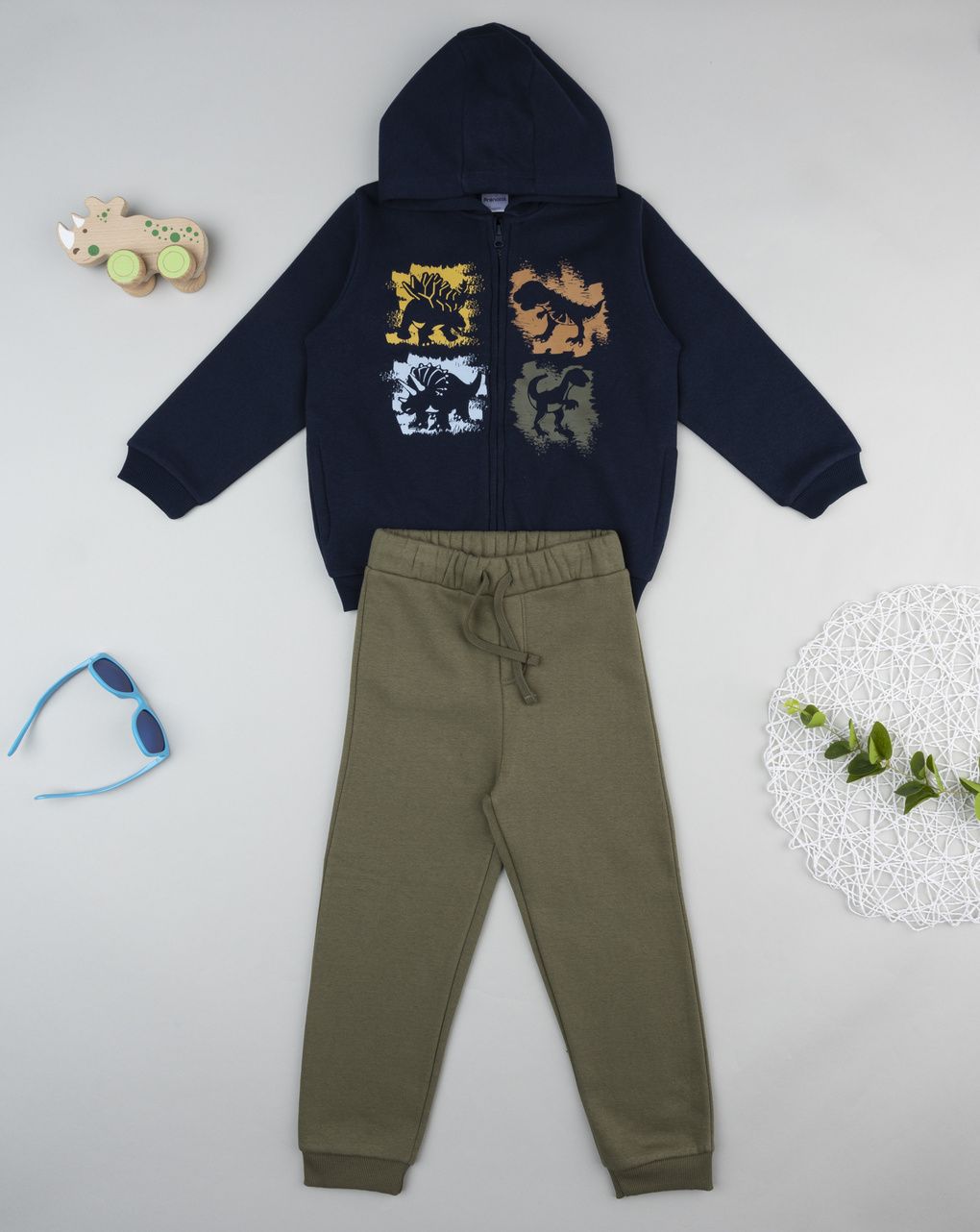 Completo jogging felpato bambino blu/verde