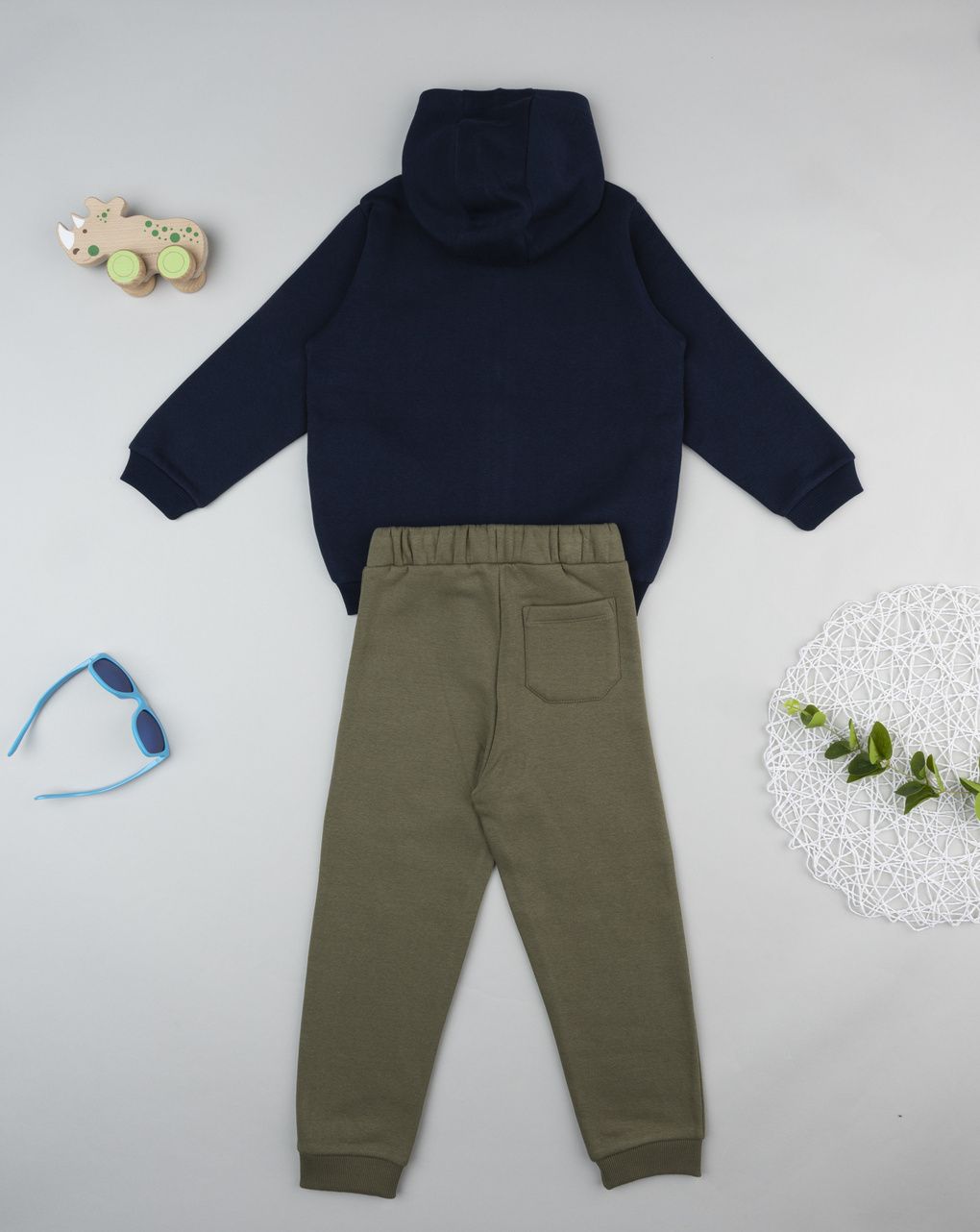 Completo jogging felpato bambino blu/verde