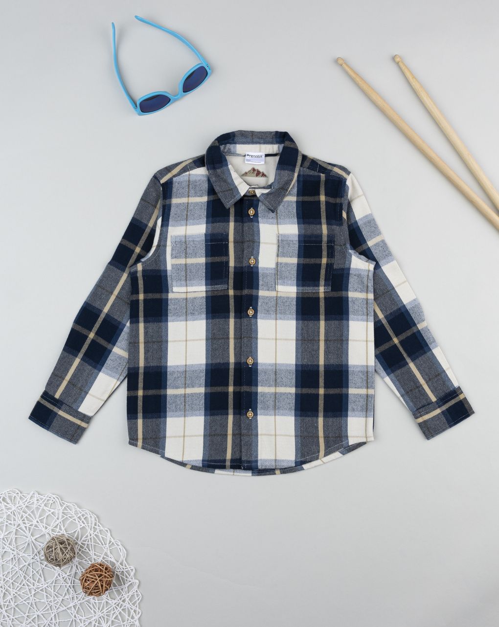 Camicia flanella bambino bianco/blu