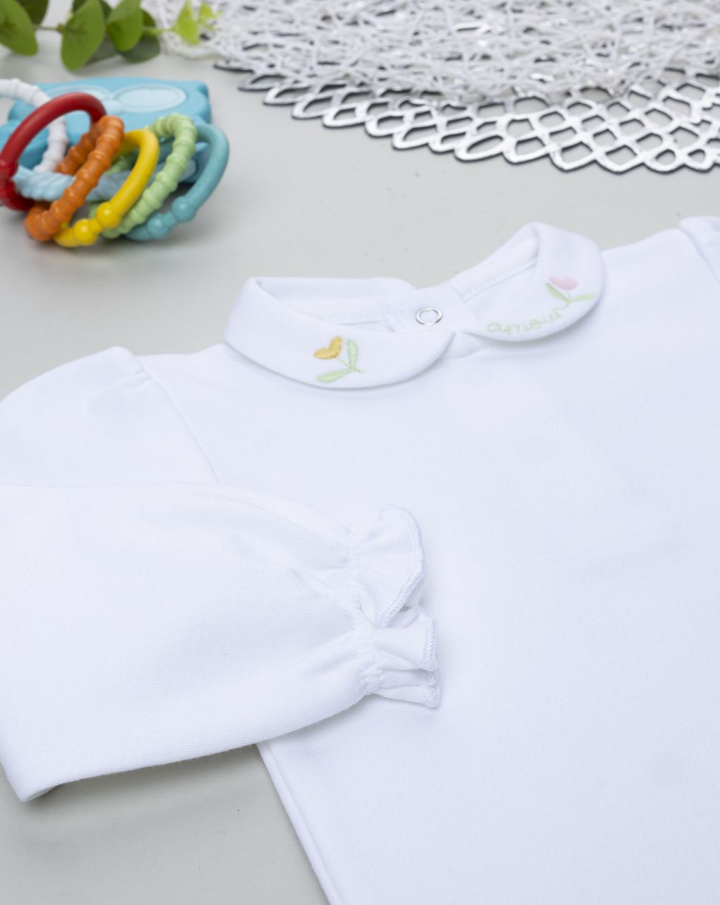Body bimba bianco ricamo fiori