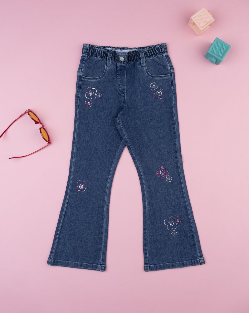Jeans denim zampa bambina  fiori