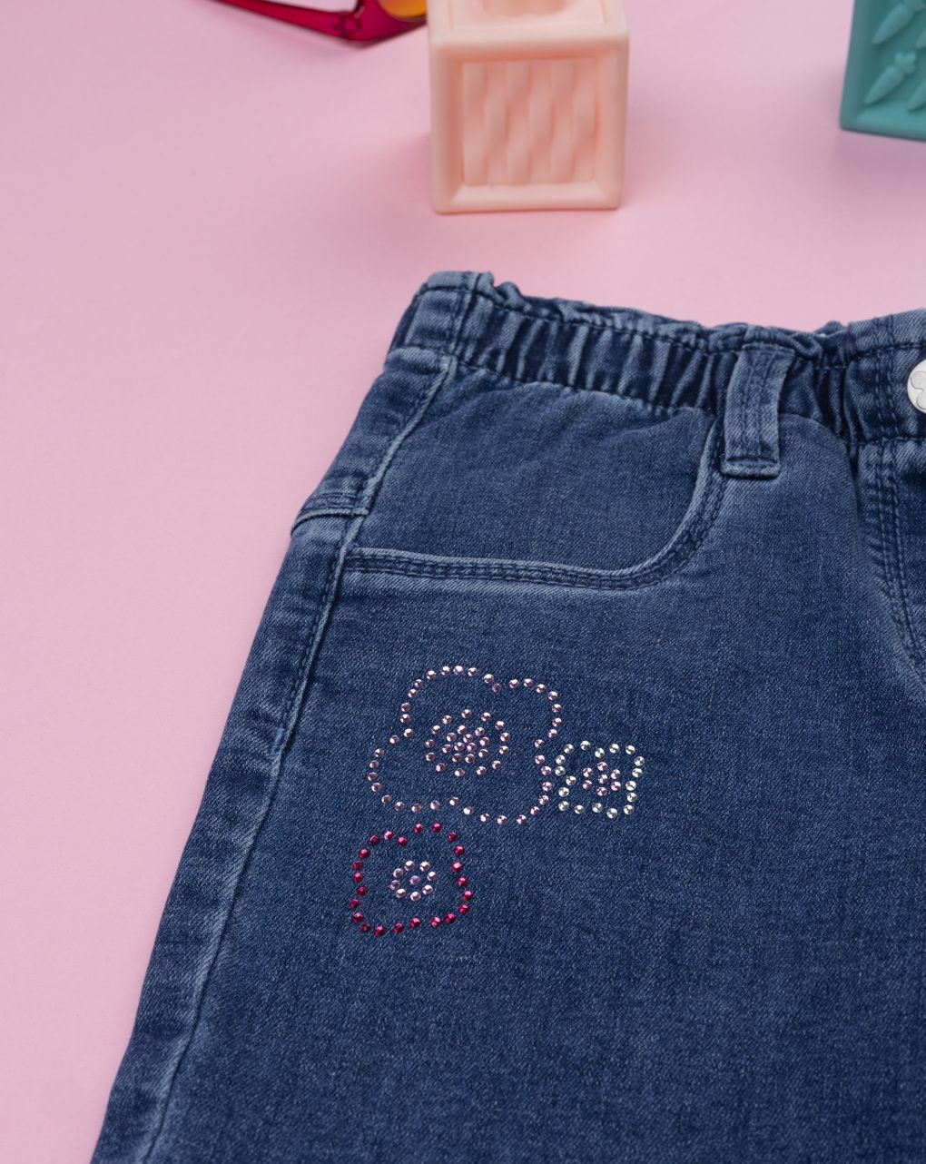 Jeans denim zampa bambina  fiori