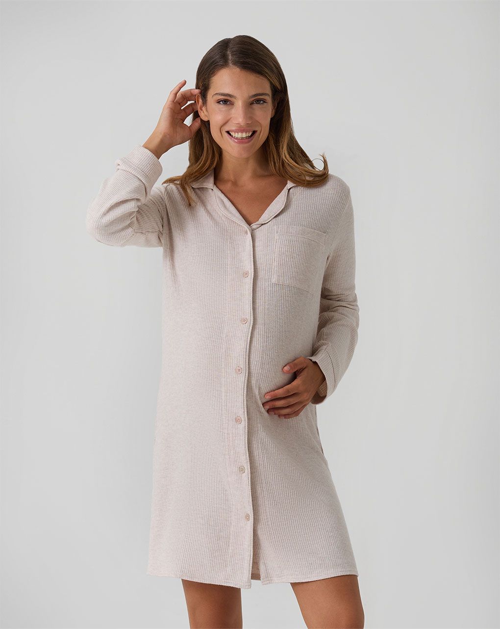 Camicia da notte premaman beige fake tricot