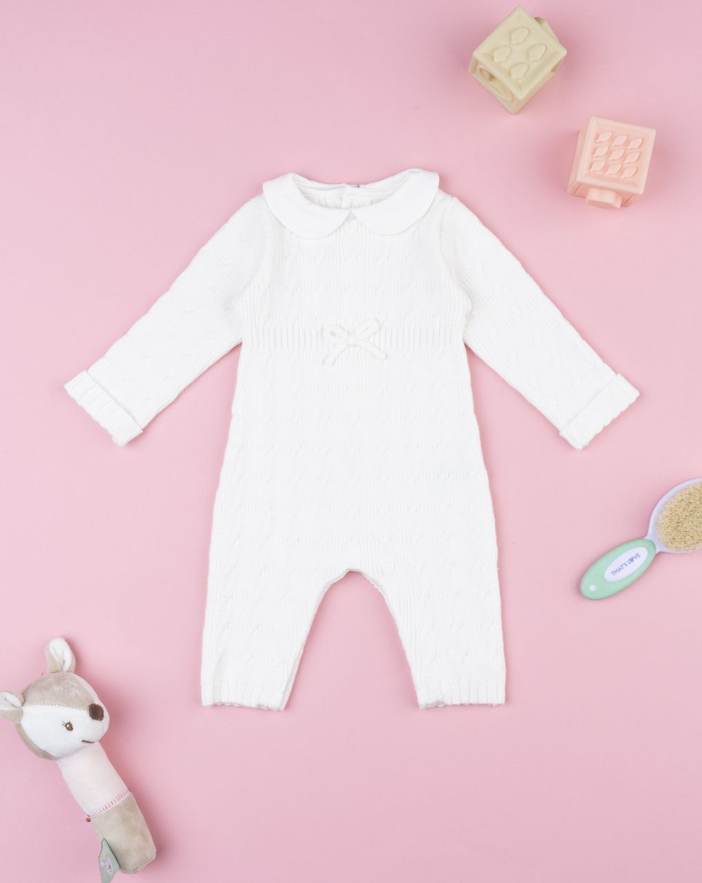Tutina neonata tricot bianco con fiocco