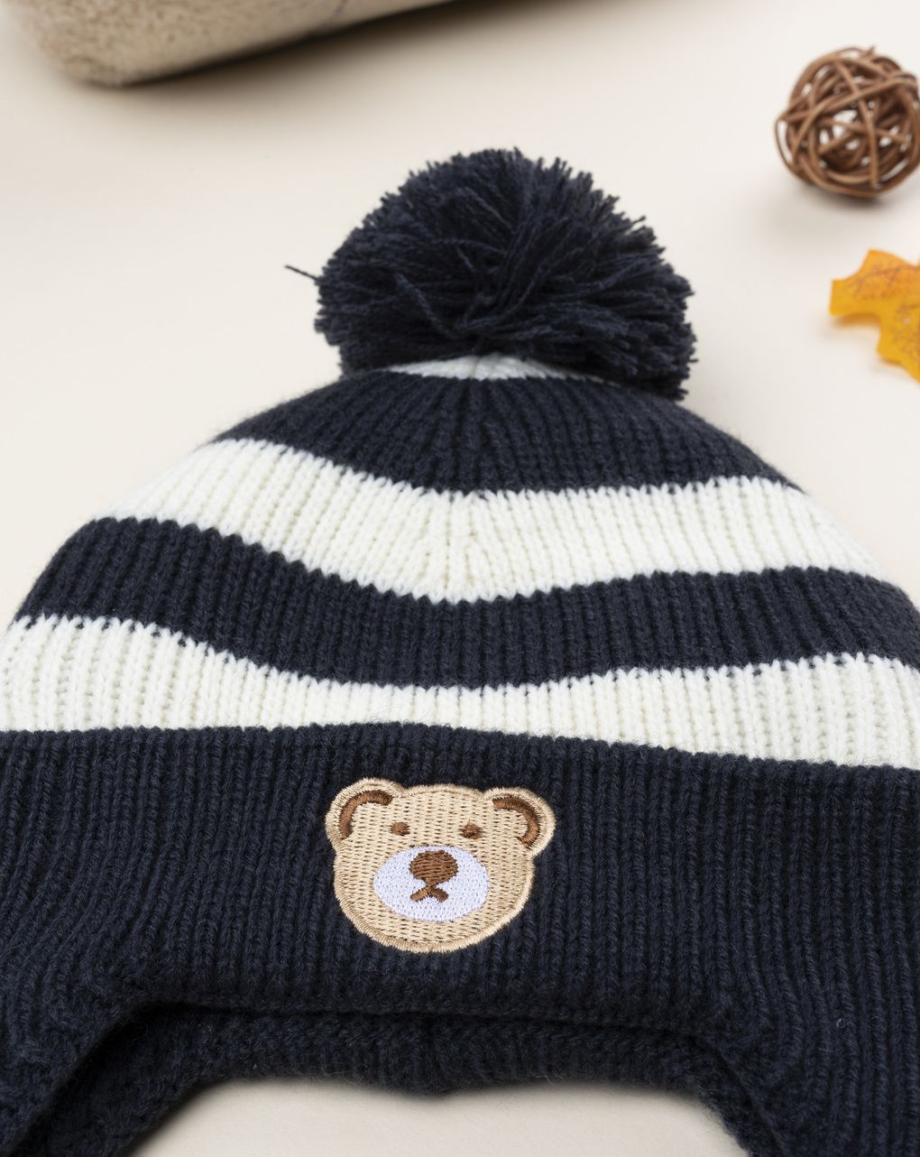 Cappello peruviano bimbo bianco/blu "orso"