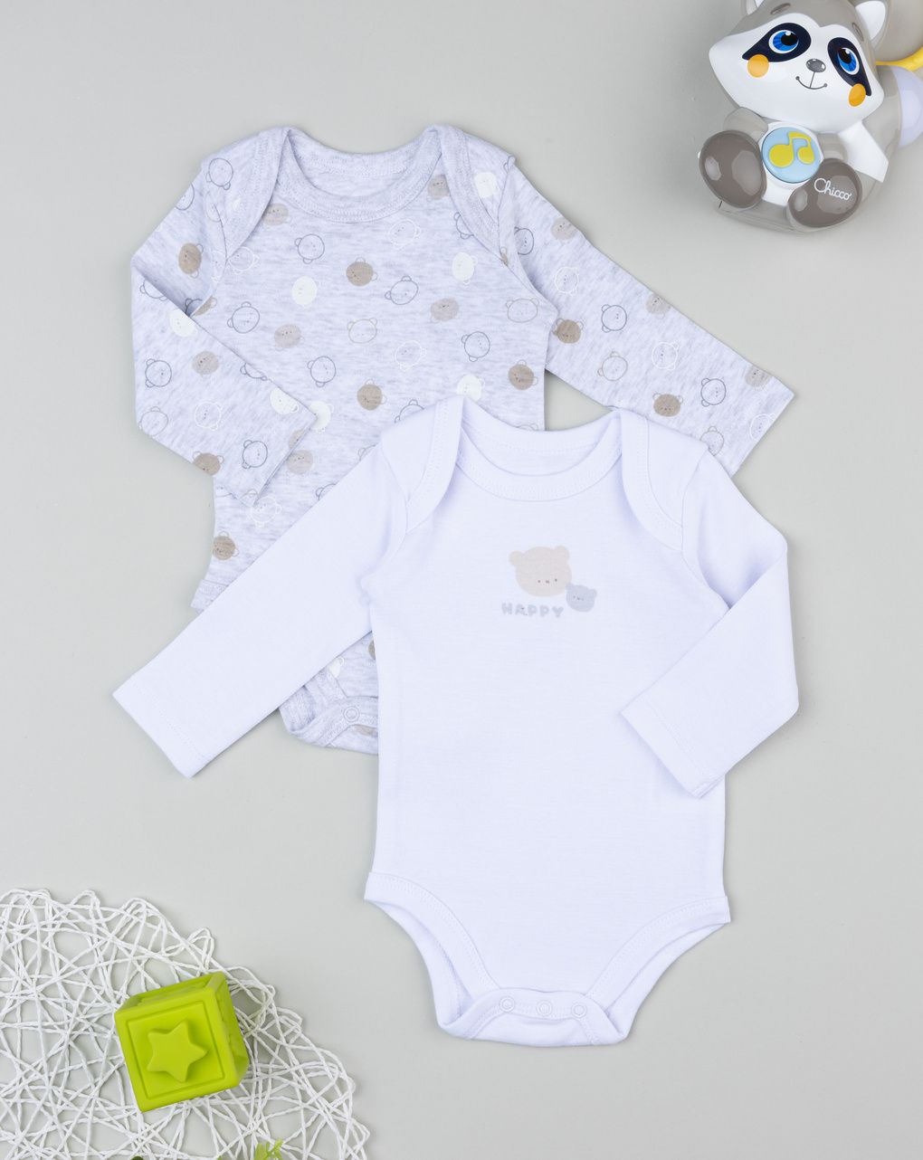 Pack 2 body manica lunga bambino bianco/grigio