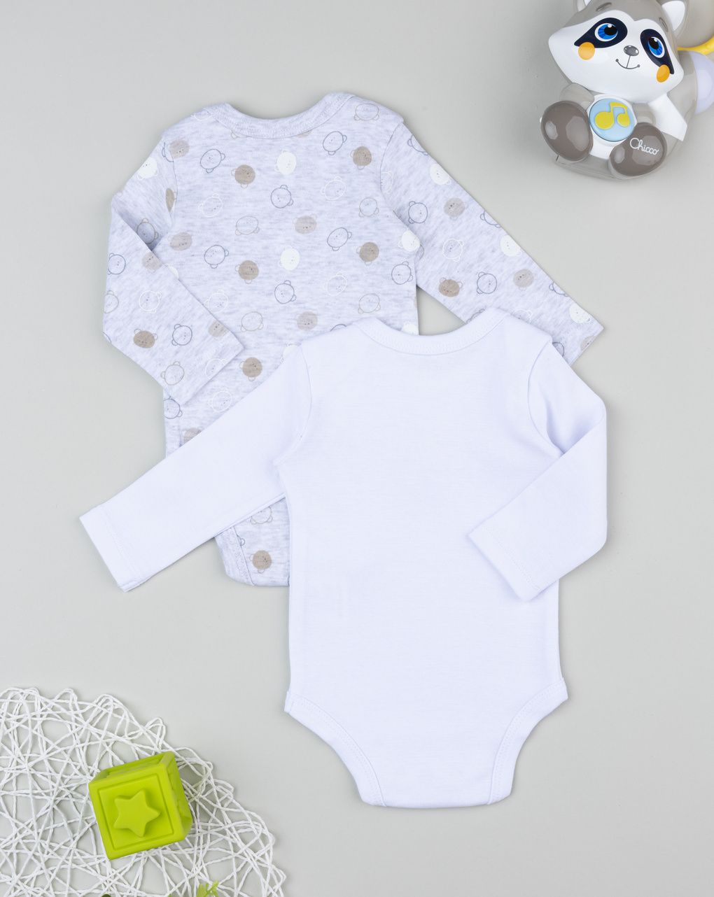 Pack 2 body manica lunga bambino bianco/grigio