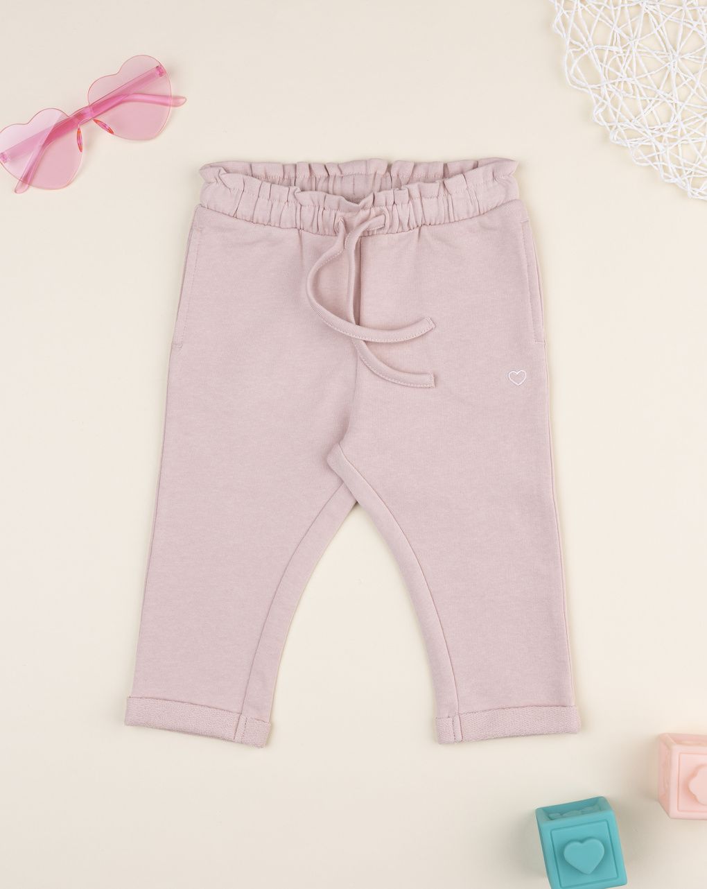Pantalone bimba rosa vita arricciata