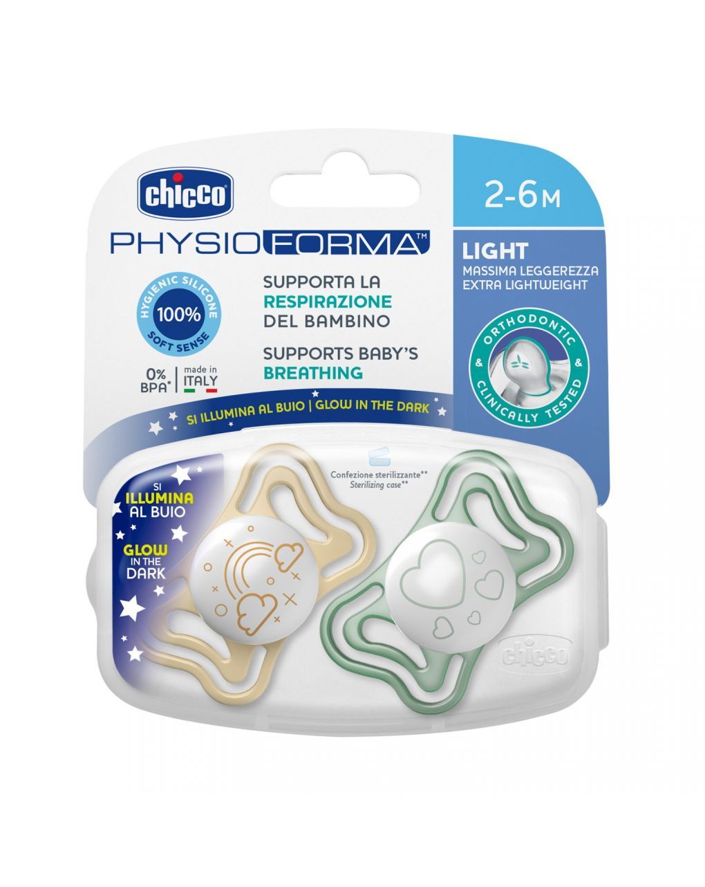 Succhietto physio light lumi sil 2-6m 2 pezzi - chicco