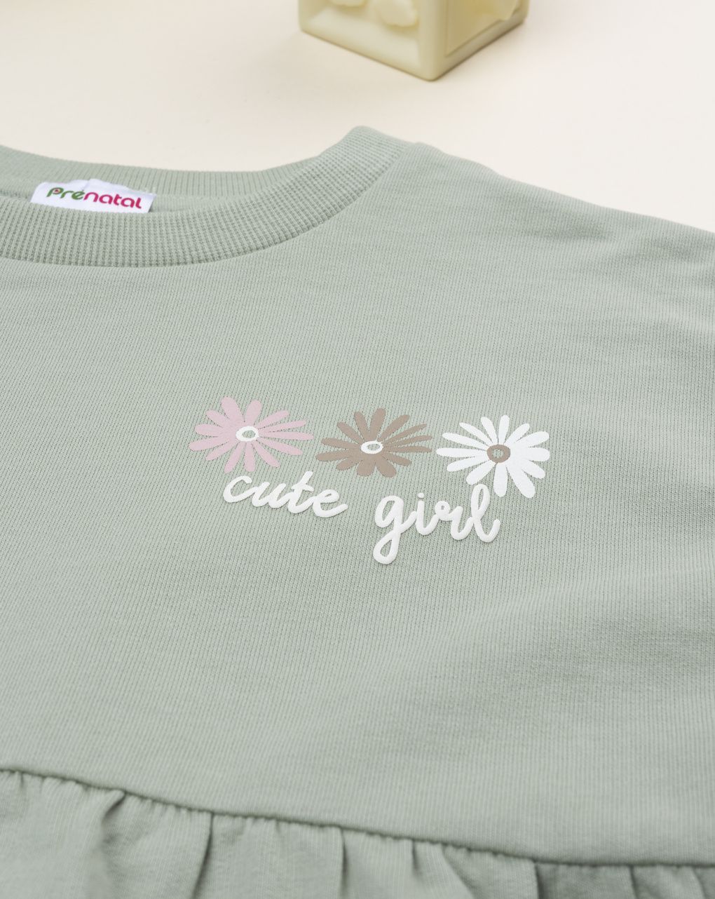 Felpa bimba verde stampa margherite