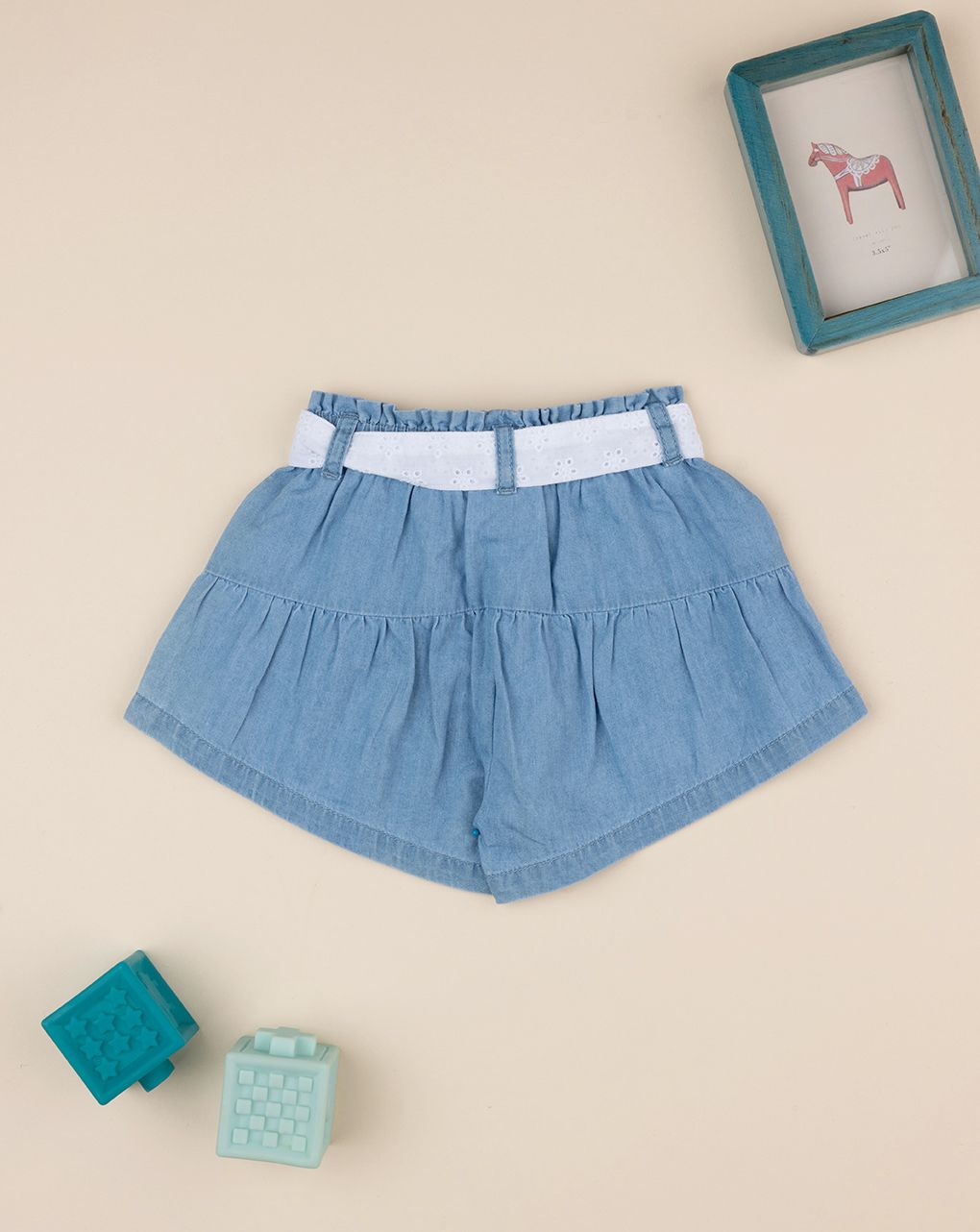 Shorts chambray bimba con fiocco