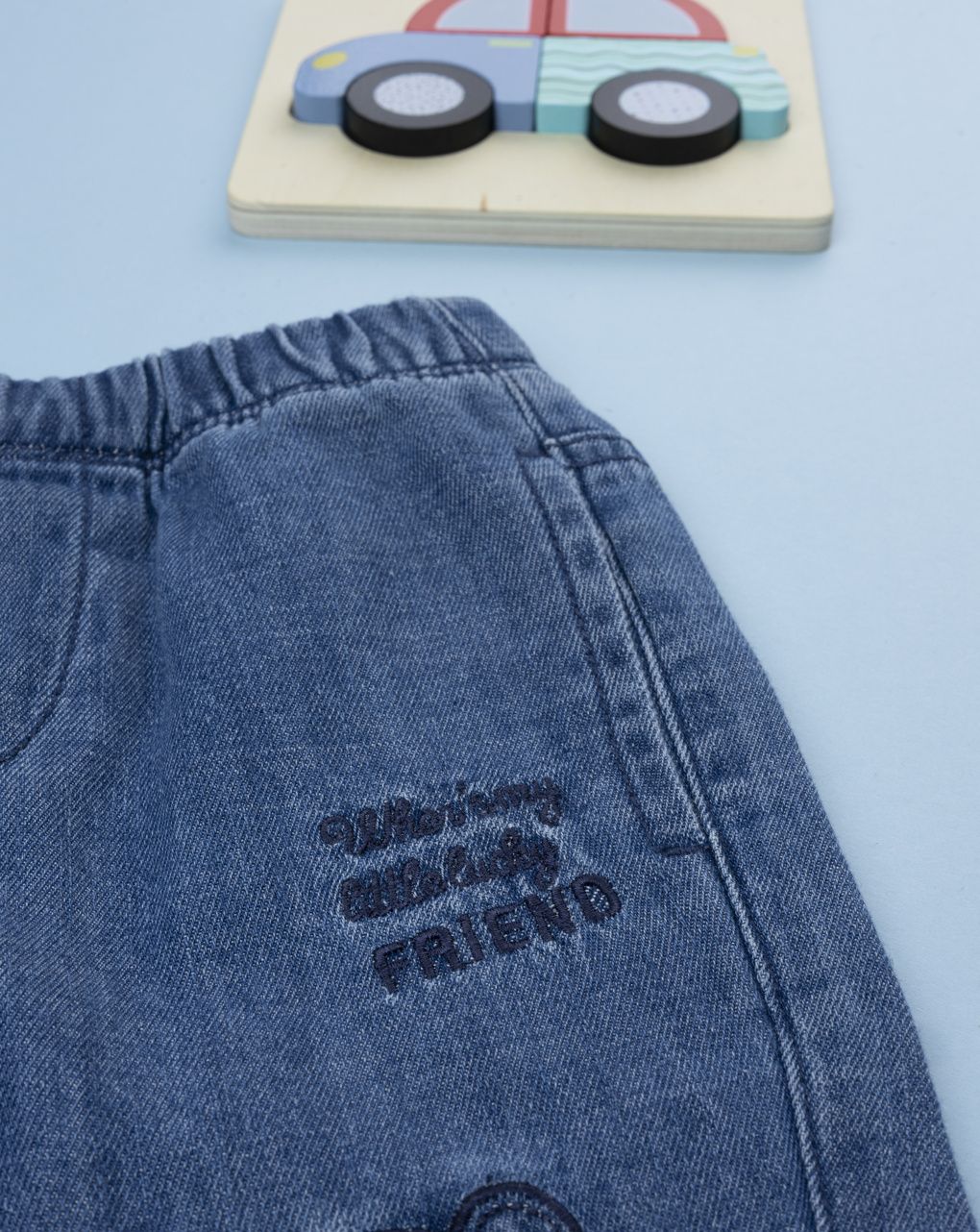 Pantalone denim bi-color bimbo patch