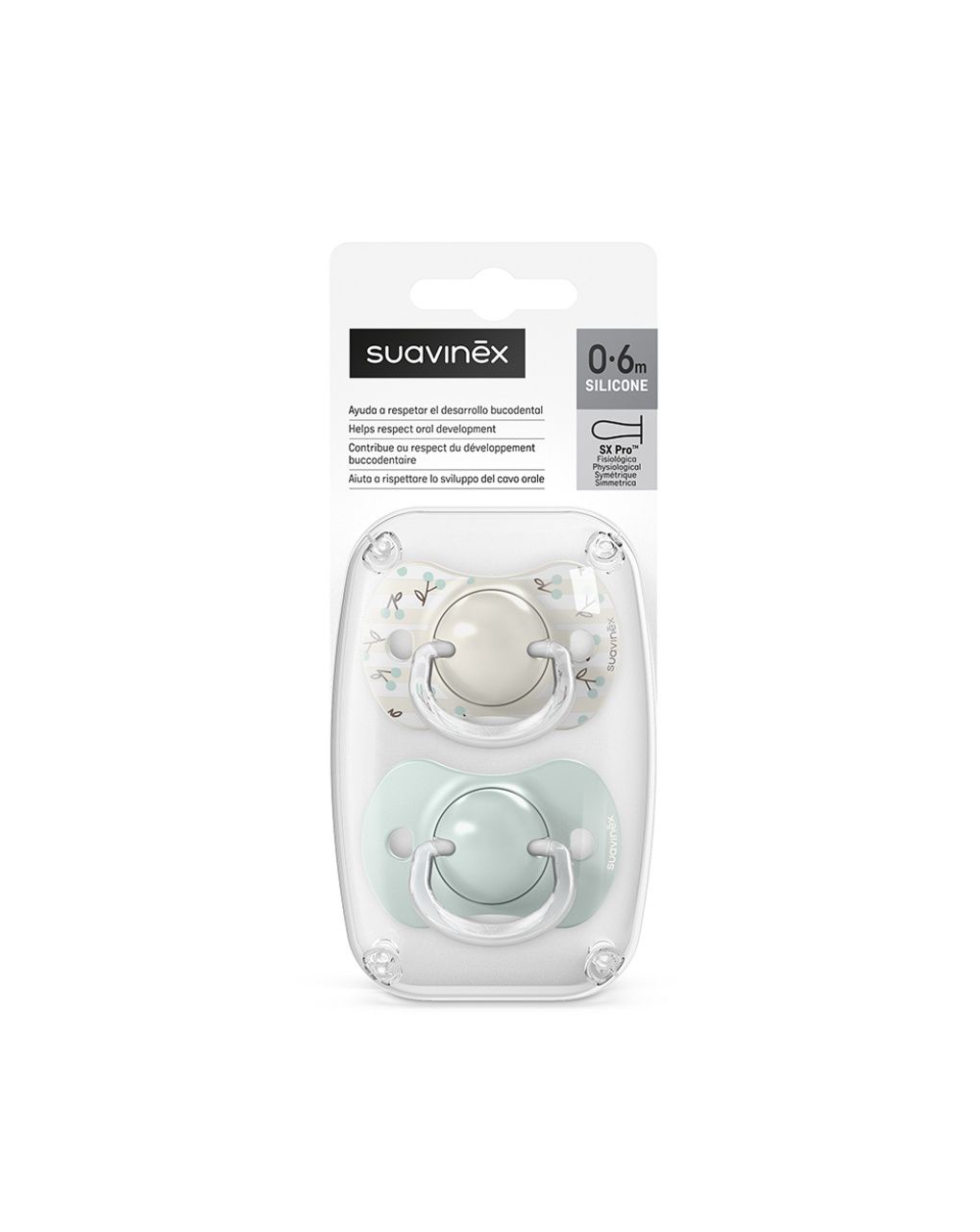 Succhietto  birdies sxpro 0-6 mesi 2 pezzi verde - suavinex