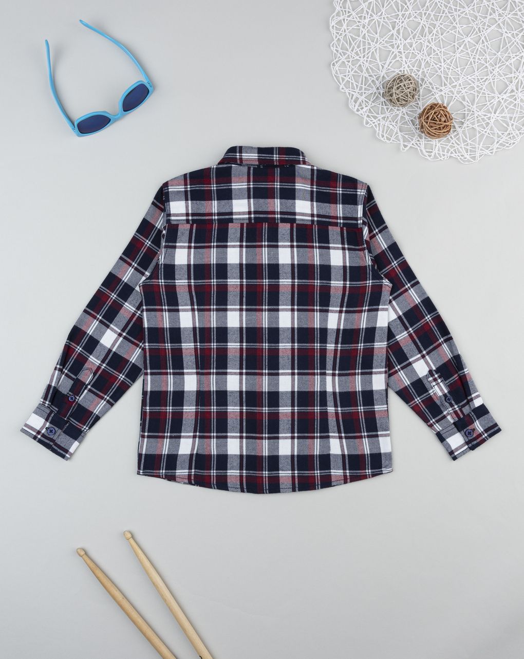 Camicia flanella bambino blu/rosso