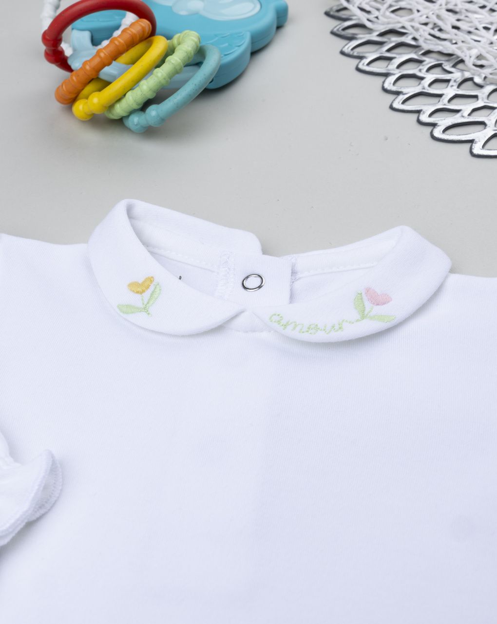 Body bimba bianco ricamo fiori