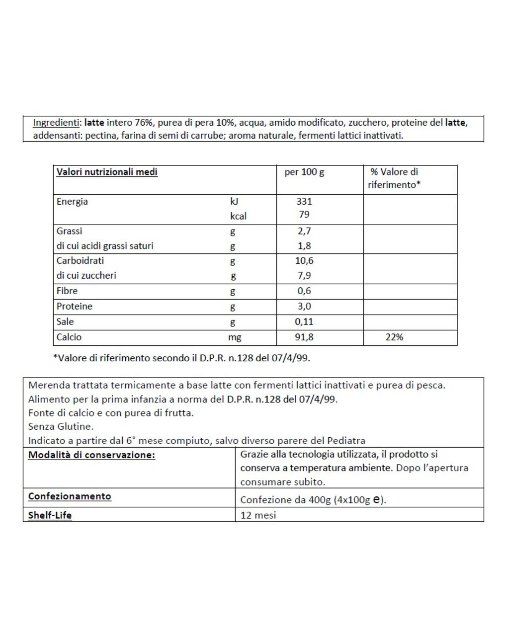 Merenda al latte pera 4x100g - humana