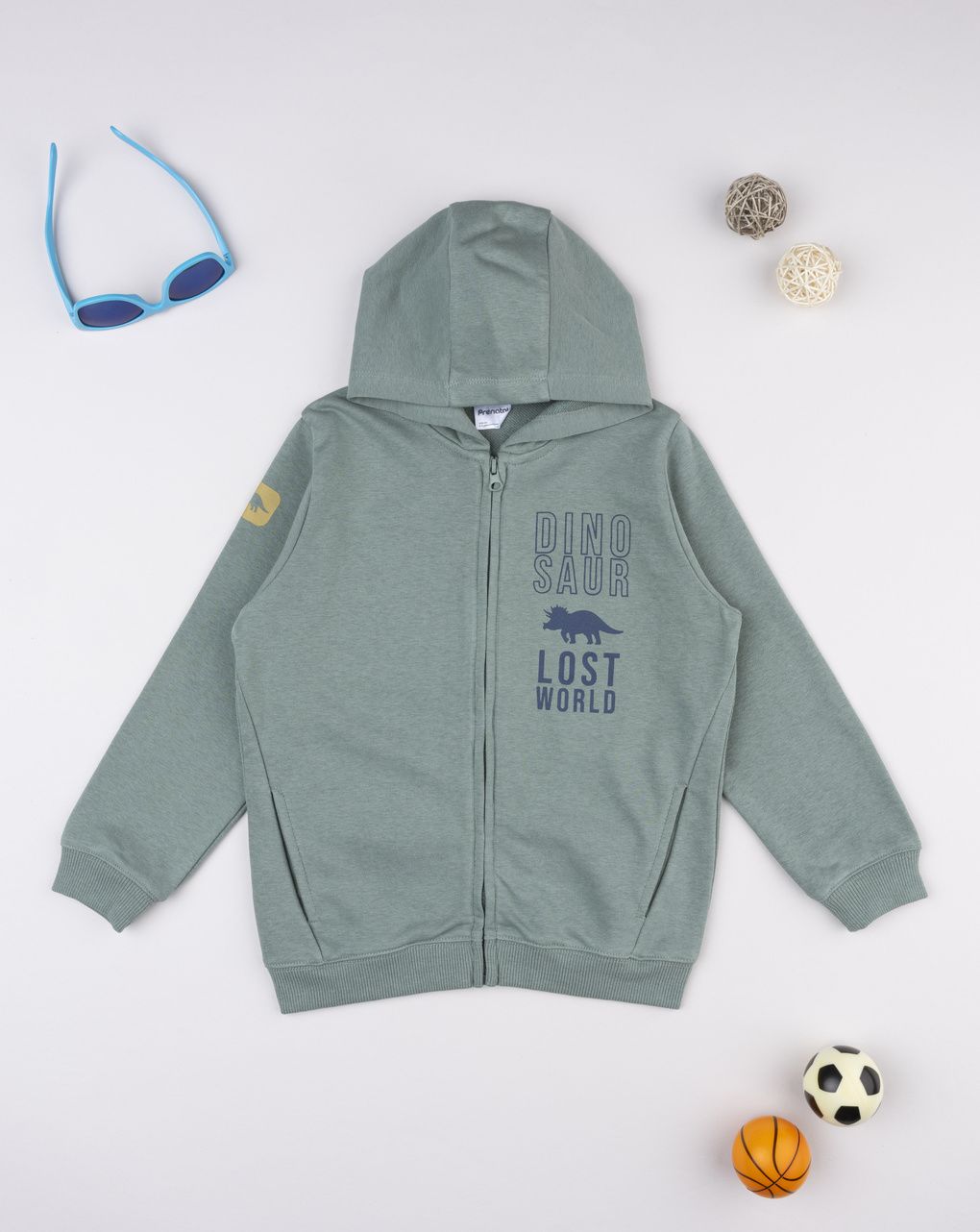 Felpa bambino verde con  cappuccio dinosauri