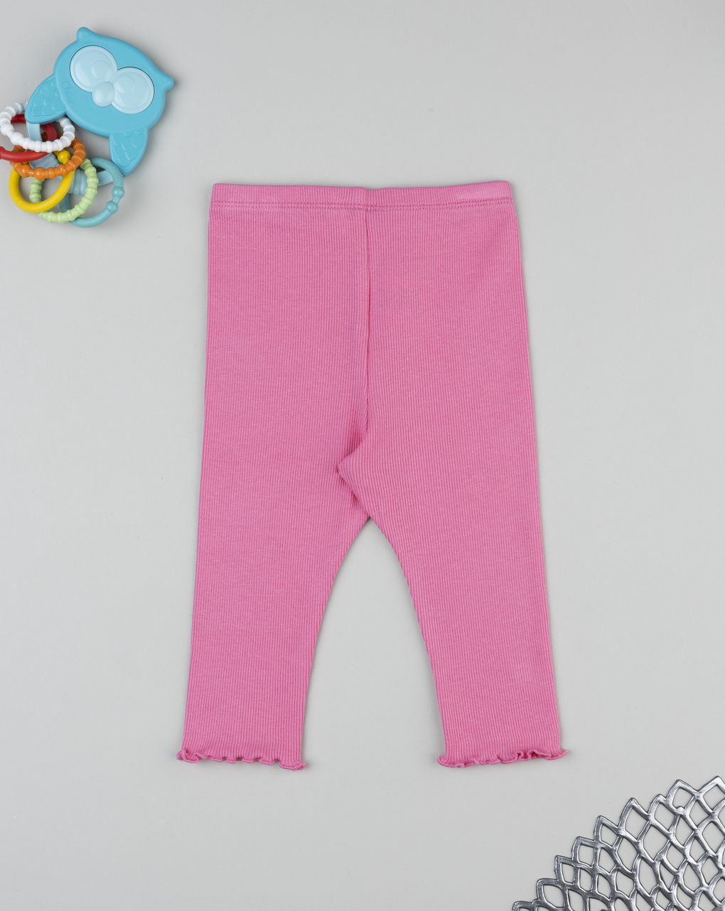 Legging bimba rosa costine con ricamo