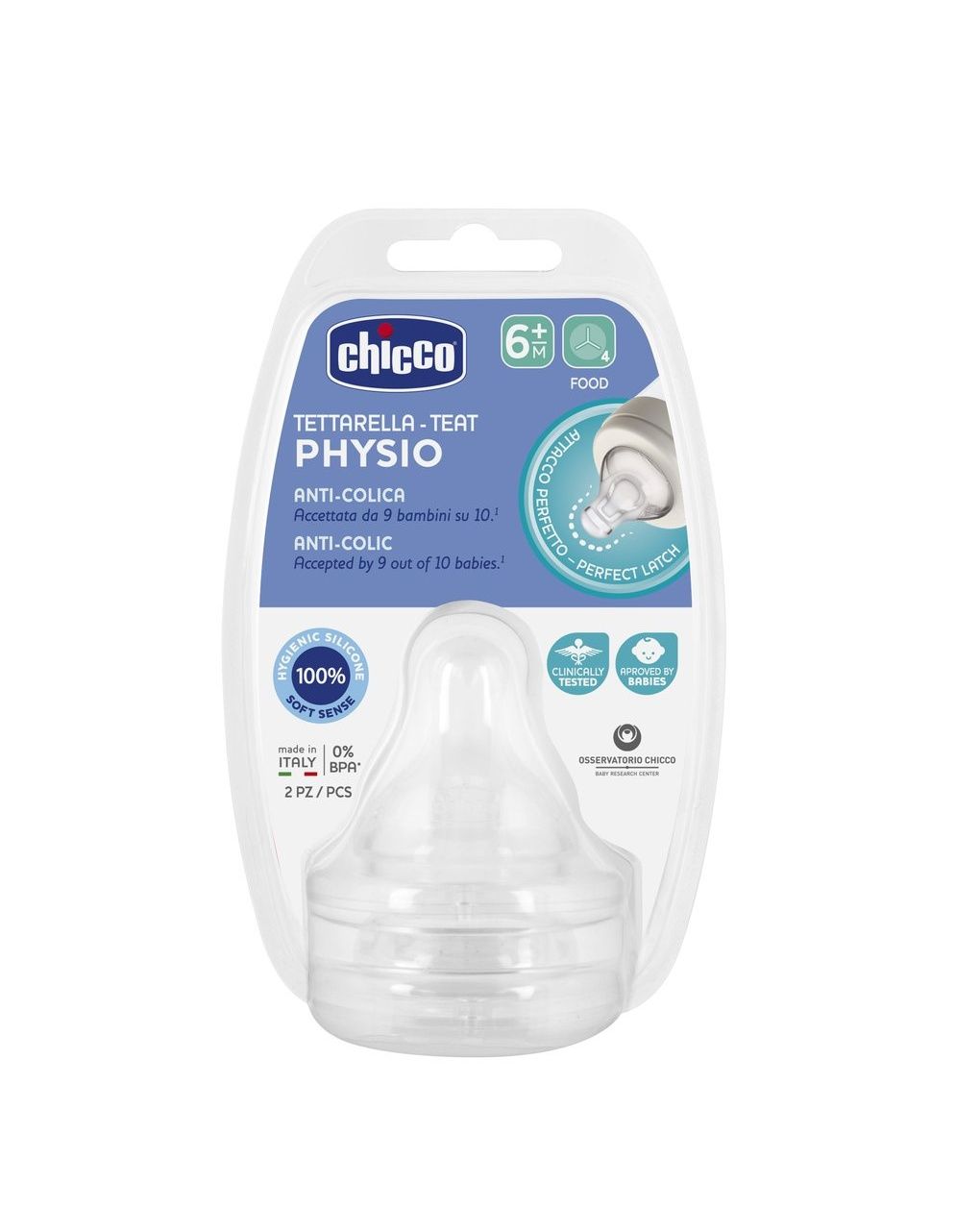 Tettarella physio - silicone 6m+ flusso pappa 2pz - chicco