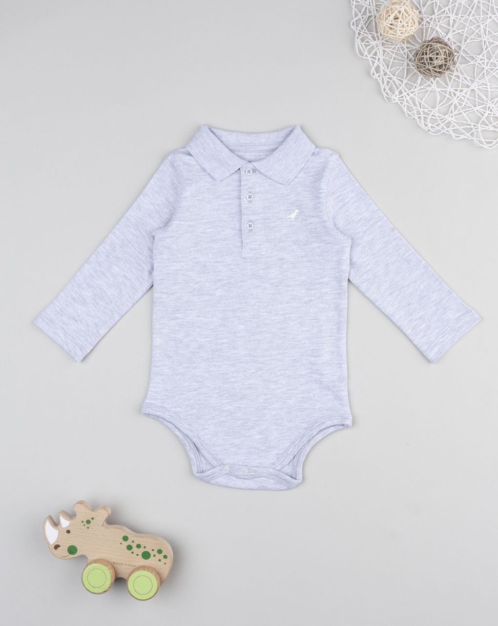 Body bimba grigio melange manica lunga