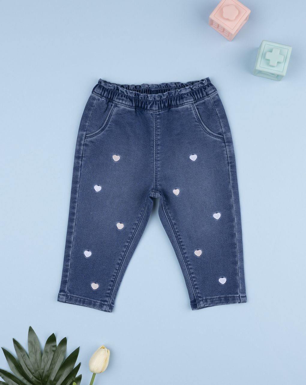 Pantalone denim bimba cuori