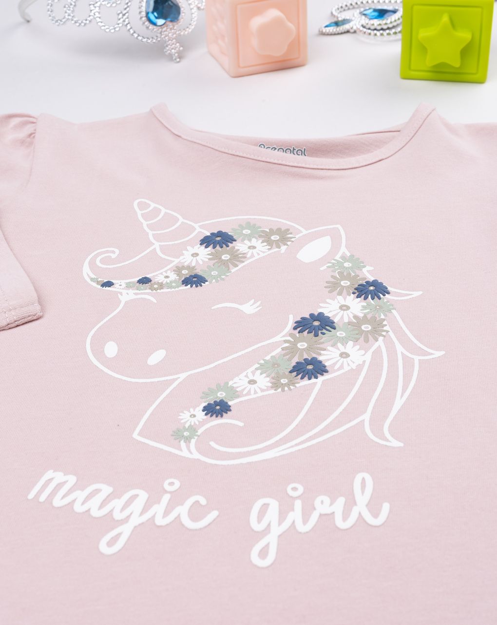 T-shirt bimba rosa stampata unicorno
