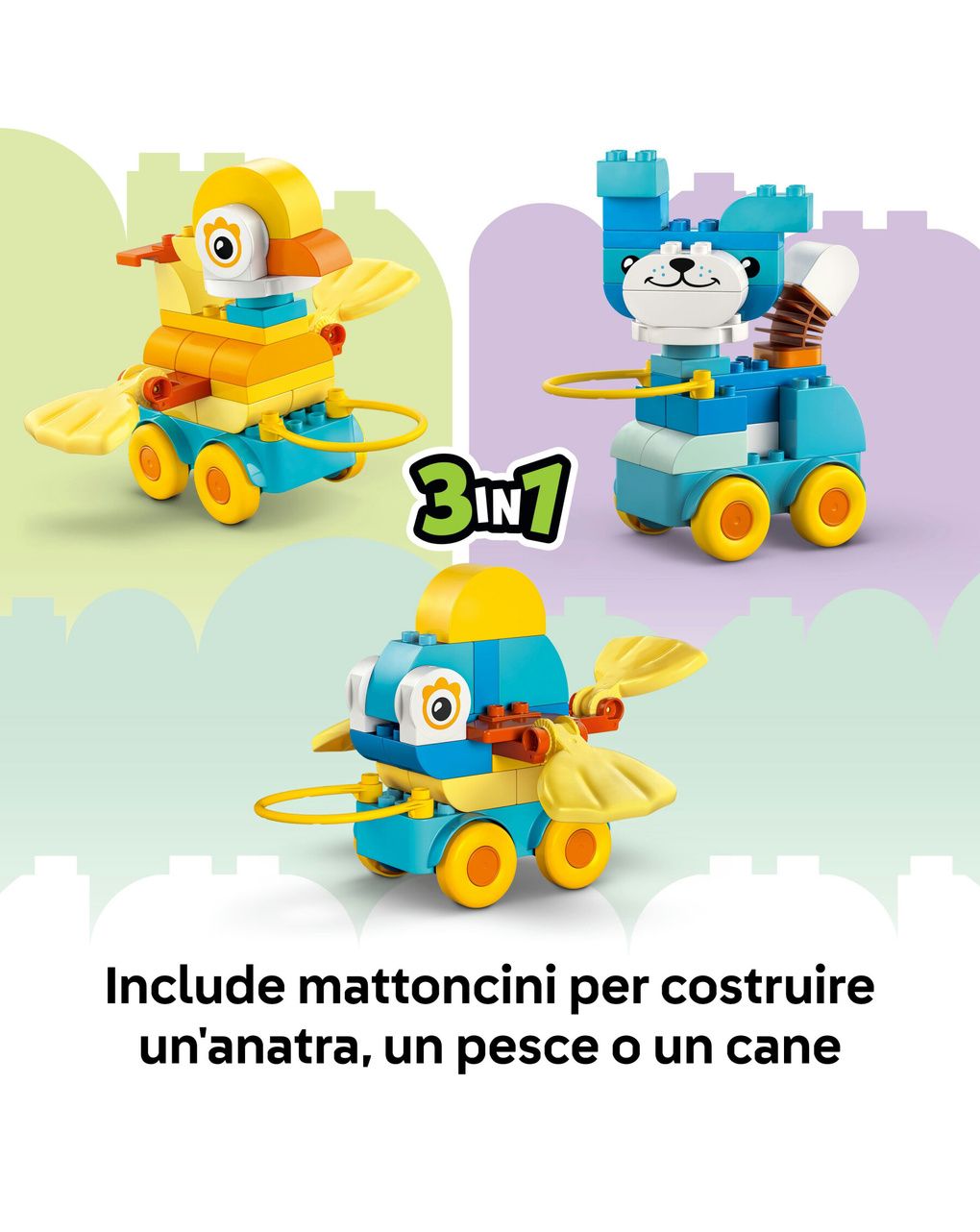 Lego duplo 10448 animali ruote 3in1: anatra, pesce, cane 2+