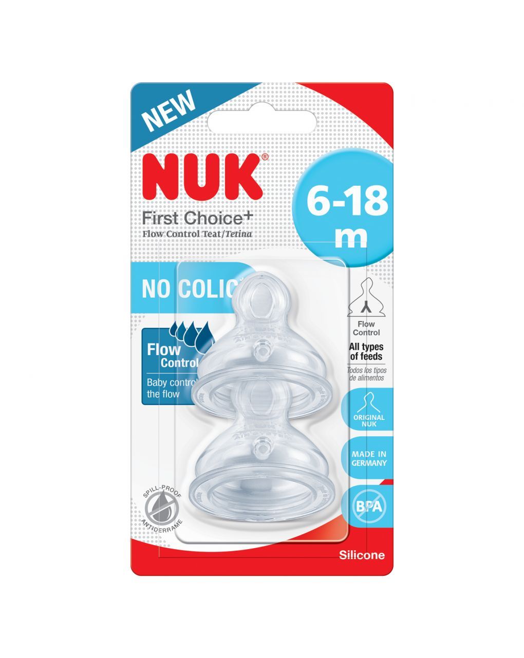 Tettarelle fc + flow control sil 6-18 2pz - nuk