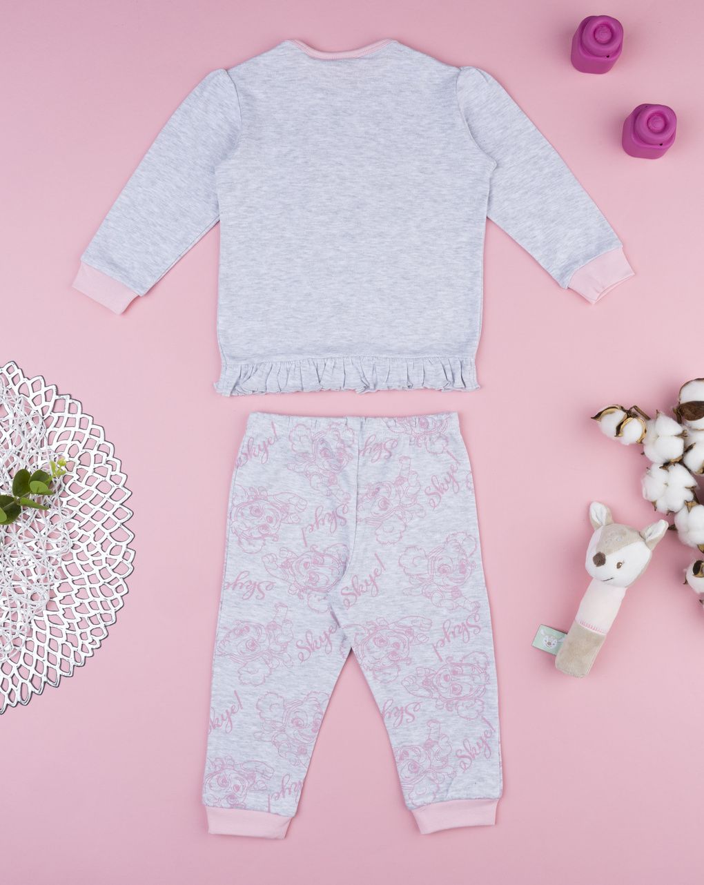 Pigiama due pezzi bimba paw patrol grigio/rosa