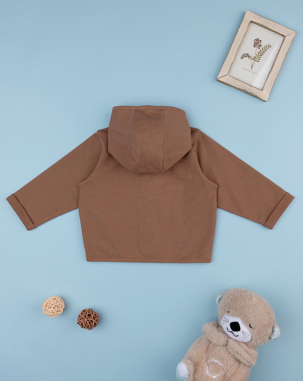 Cardigan bimbo marrone con cappuccio
