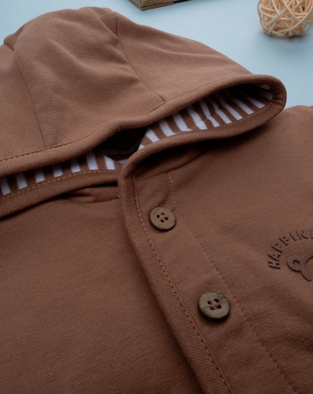 Cardigan bimbo marrone con cappuccio