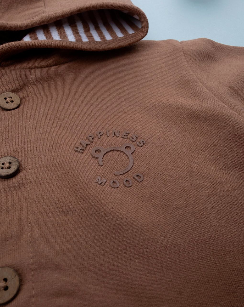 Cardigan bimbo marrone con cappuccio