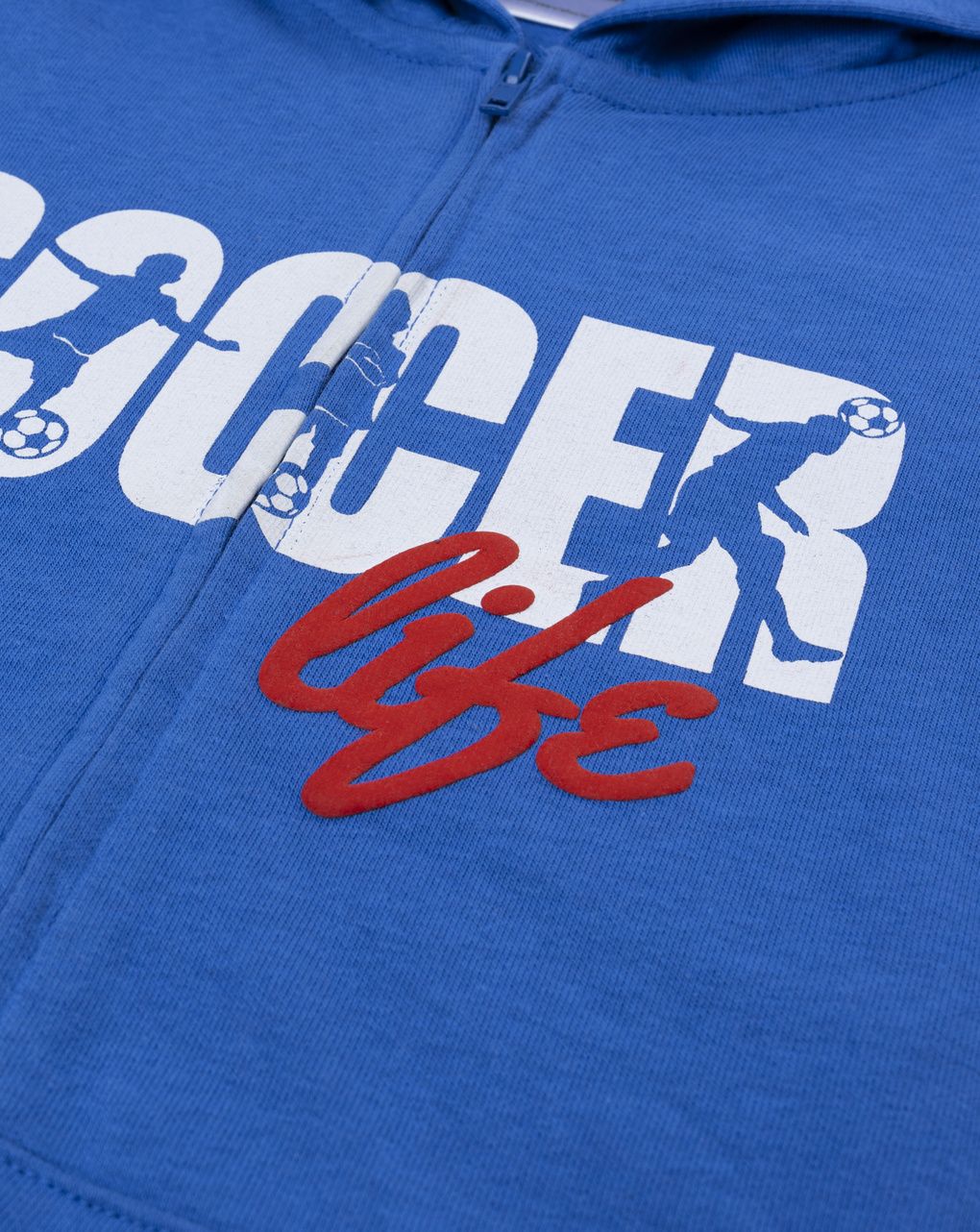 Felpa bambino blu stampa soccer con cappuccio