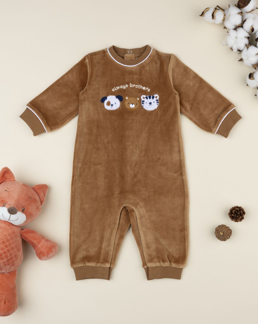 Tutina neonato ciniglia marrone