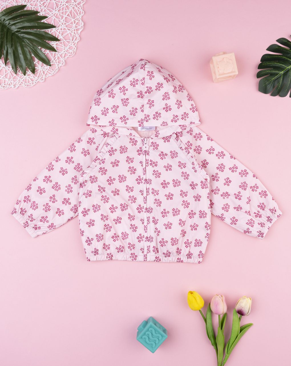 Giacca antivento bimba allover rosa